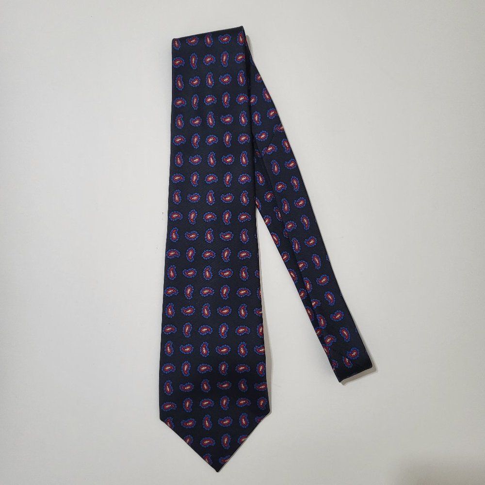 Men's Polo Ralph Lauren Paisley 100% Silk Neck Ties Made in USA - Navy Blue